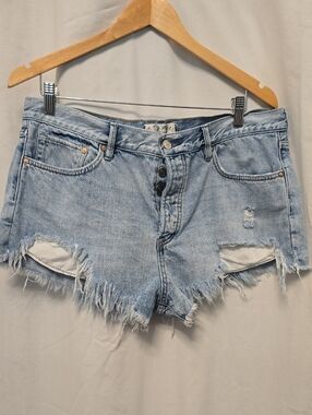 We The Free Light Wash Distressed Denim Cutoff Shorts